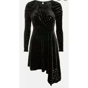 NWT Topshop Black Spot Burnout Dot Velvet Asymmetric Dress Long Sleeve US 8